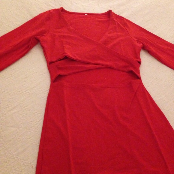 LAST 1! Sexy Red Dress with Criss cross open front - Picture 2 of 3